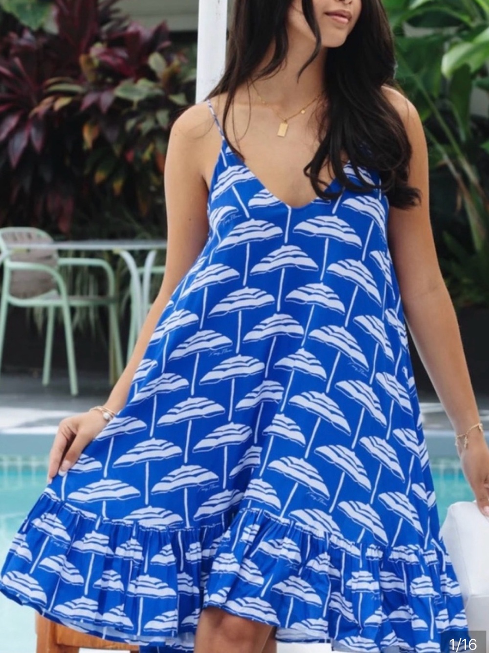 Blue Printed Spaghetti‑Strap Summer Dress